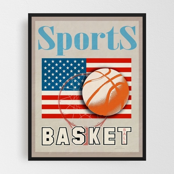 Shop American Flag Basketball Sports Vintage Framed Wall Art Print Overstock 31147588
