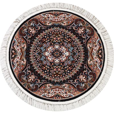 Eye-Catching Floral & Botanical Tabriz Turkish Area Rug - 3'9" x 3'9" Round - 3'9" x 3'9" Round