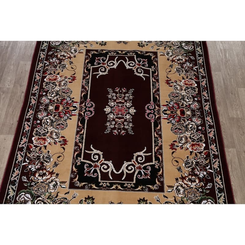 Floral Dark Burgundy Art Deco Oriental Area Rug Dining Room Carpet - 6'6" x 9'9"