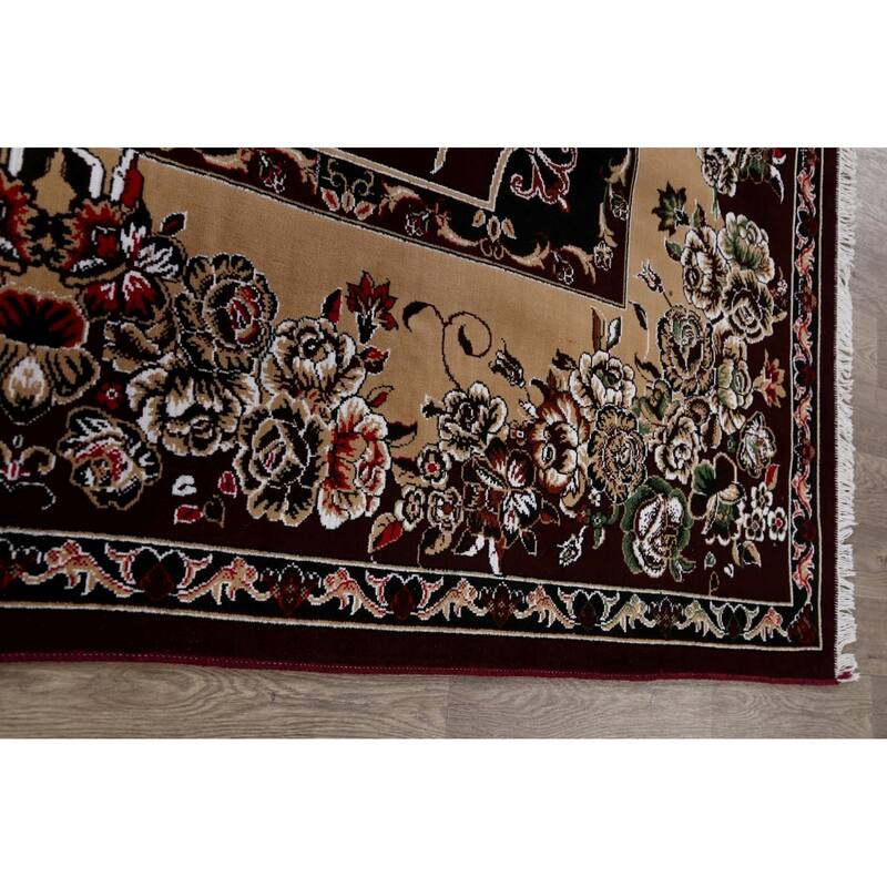 Floral Dark Burgundy Art Deco Oriental Area Rug Dining Room Carpet - 6'6" x 9'9"