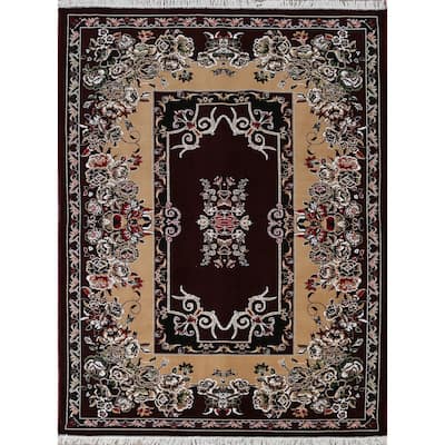 Floral Dark Burgundy Art Deco Oriental Area Rug Dining Room Carpet - 6'6" x 9'9"