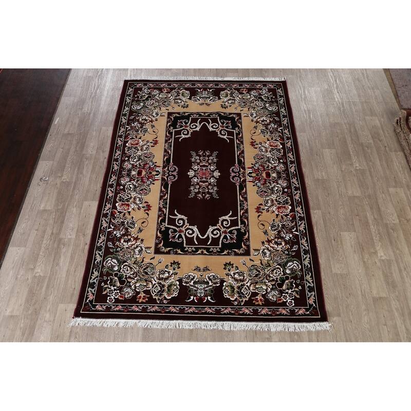 Floral Dark Burgundy Art Deco Oriental Area Rug Dining Room Carpet - 6'6" x 9'9"