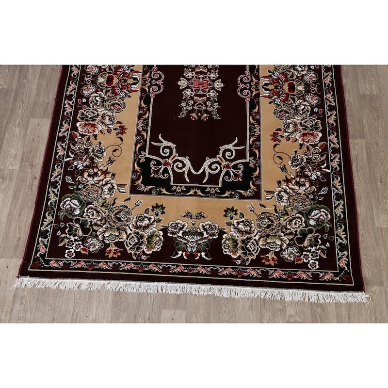 Floral Dark Burgundy Art Deco Oriental Area Rug Dining Room Carpet - 6'6" x 9'9"