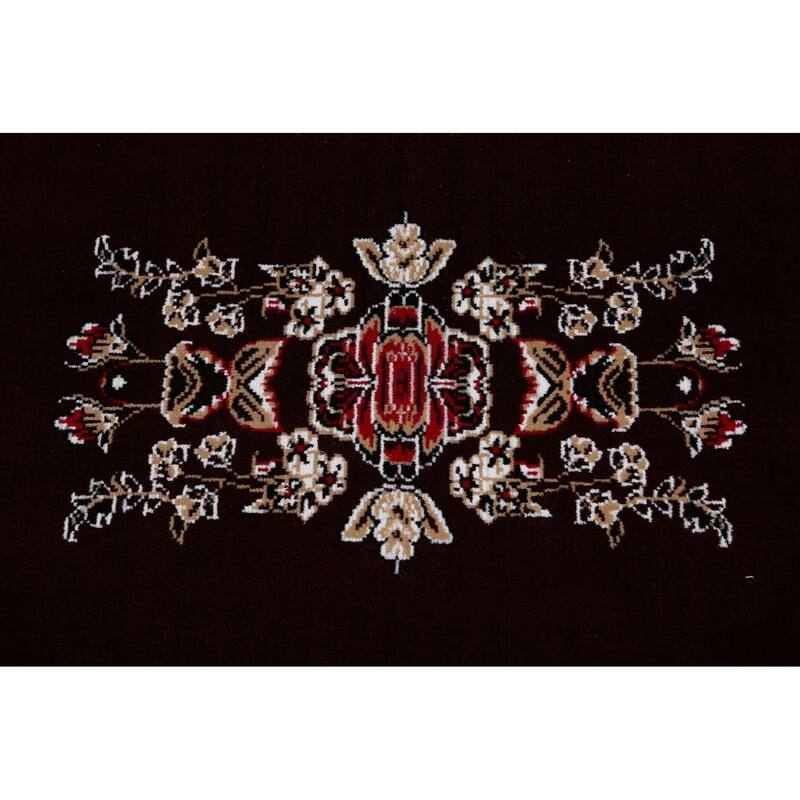 Floral Dark Burgundy Art Deco Oriental Area Rug Dining Room Carpet - 6'6" x 9'9"