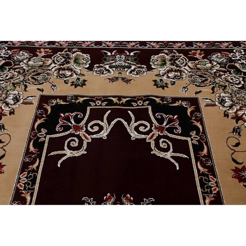 Floral Dark Burgundy Art Deco Oriental Area Rug Dining Room Carpet - 6'6" x 9'9"