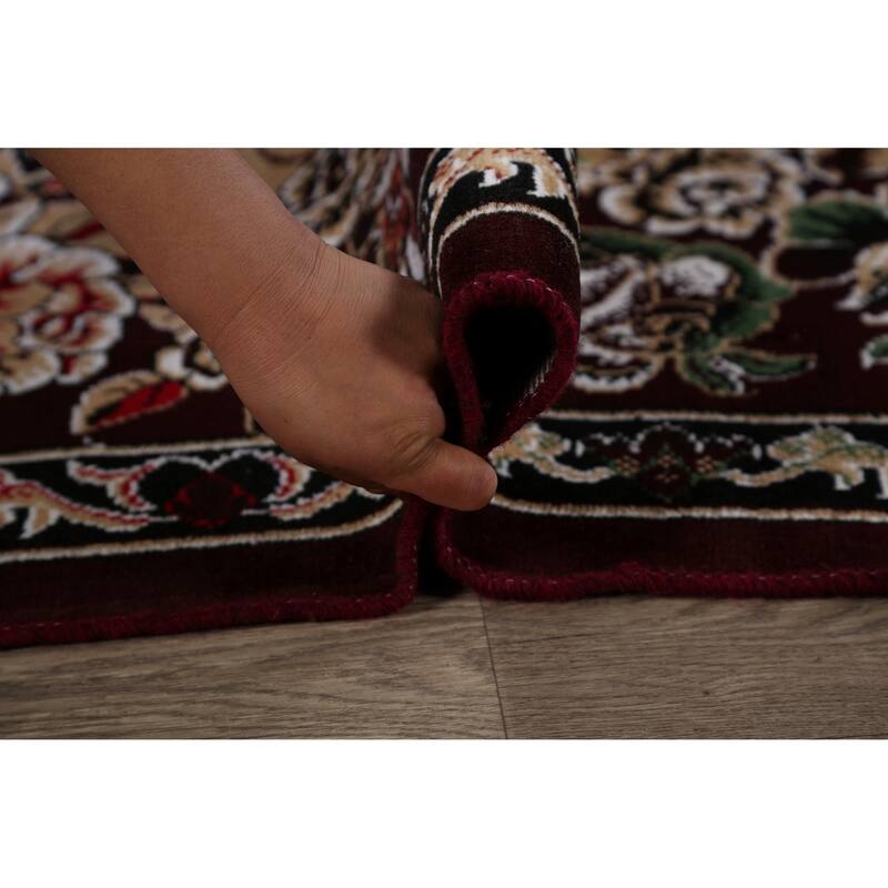 Floral Dark Burgundy Art Deco Oriental Area Rug Dining Room Carpet - 6'6" x 9'9"