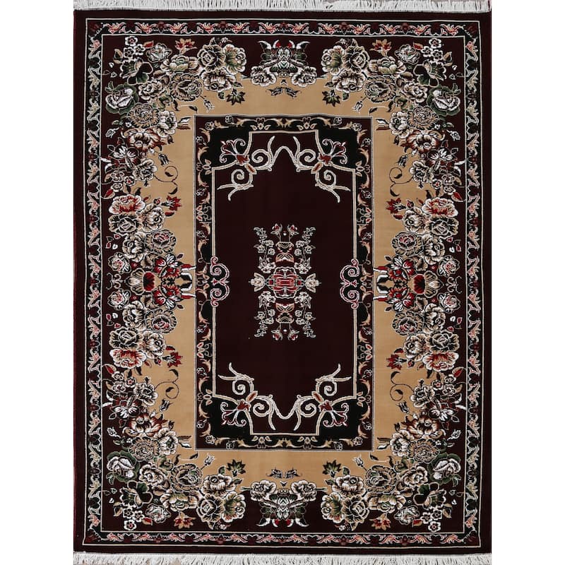 Floral Dark Burgundy Art Deco Oriental Area Rug Dining Room Carpet - 6'6" x 9'9"