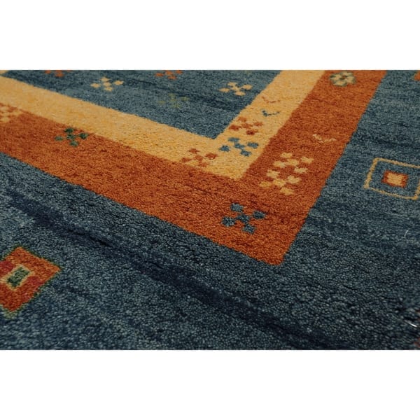 Gabbeh Hand Knotted Blue Burnt Orange Wool Persian Oriental Area Rug 4 X5 11 4 1 X 6 2 Overstock 31149343