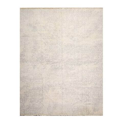 Contemporary Hand Knotted Tone On Tone Gray Wool Oriental Area Rug (9x12) - 8'11" x 12'5"