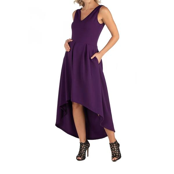 24seven Comfort Apparel Sleeveless Fit N Flare High Low Maternity Dress