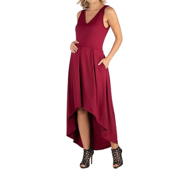 24seven Comfort Apparel Sleeveless Fit N Flare High Low Maternity Dress