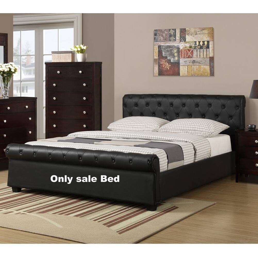 Upholstered Full Size Bed with Button Tufting, Black