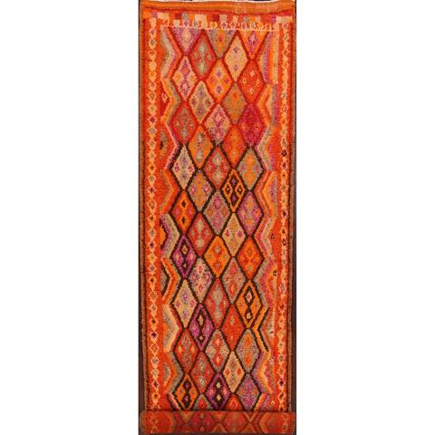 Vintage Geometric Moraccan Oriental Long Runner Rug Handmade Carpet - 3'1" x 13'0"