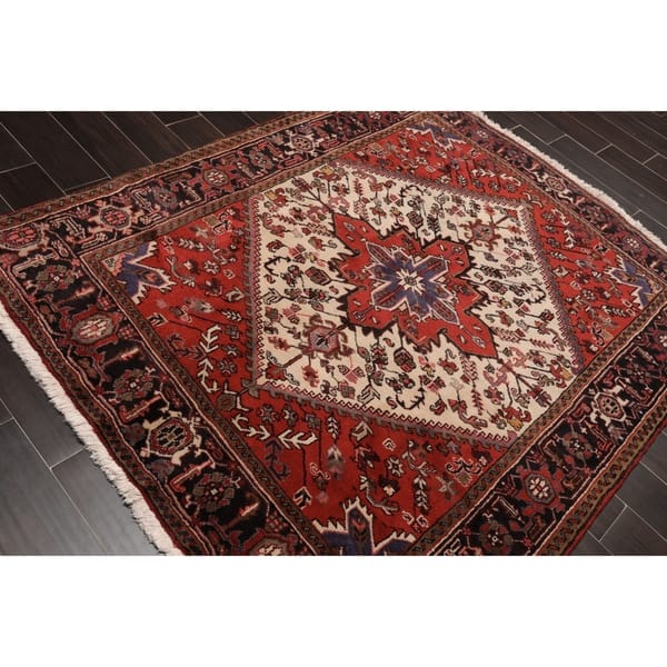 Heriz Hand Knotted Ivory Red Wool Persian Oriental Area Rug 5 3 X6 4 4 11 X 6 6 On Sale Overstock 31169274
