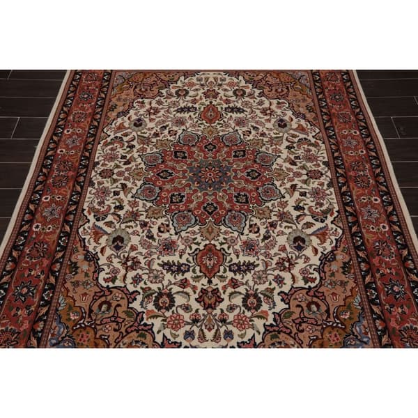 Tabriz Hand Knotted 250 Kpsi Cream Rose Persian Wool And Silk Oriental Area Rug 5 2 X6 8 5 3 X 7 7 On Sale Overstock 31169316