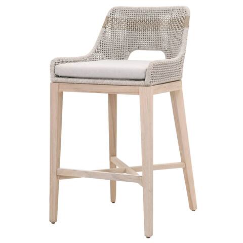 Interwoven Rope Barstool with Stretcher and Cross Support, Light Gray