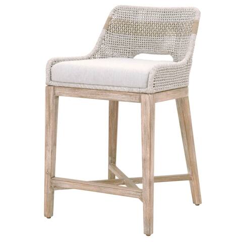 Interwoven Rope Counter Stool with Stretcher and Cross Support, Light Gray