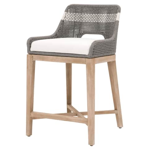 Interwoven Rope Counter Stool with Stretcher and Cross Support, Dark Gray