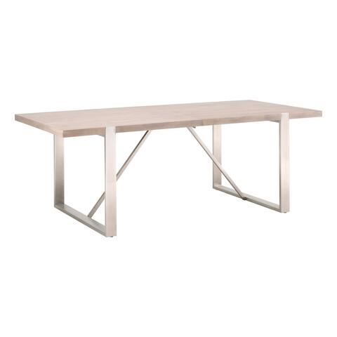 Rectangular Wooden Extendable Leaf Dining Table with Braces, Brown and Silver