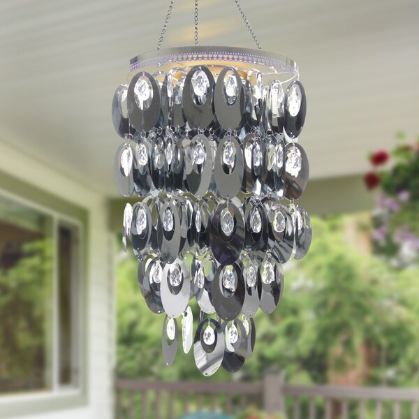 Silver Oval Chandelier, Battery Powered - 14.0" x 14.0" x 32.5"