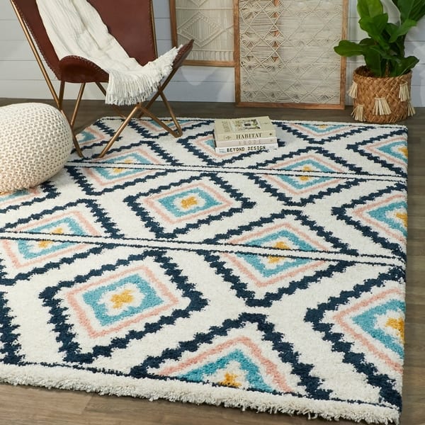 Firuzeh Diamond Trellis Shag Area Rug Bed Bath & Beyond 31198638