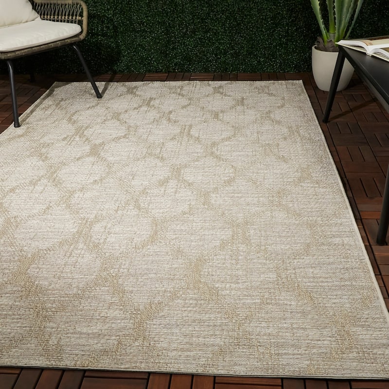 Fulton Vintage Trellis Flatweave Indoor/Outdoor Area Rug - 5'3" x 7' - Beige