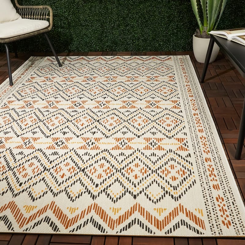 Grisham Diamond Stripe Indoor/Outdoor Area Rug - 7'10" x 10' - Burnt Orange