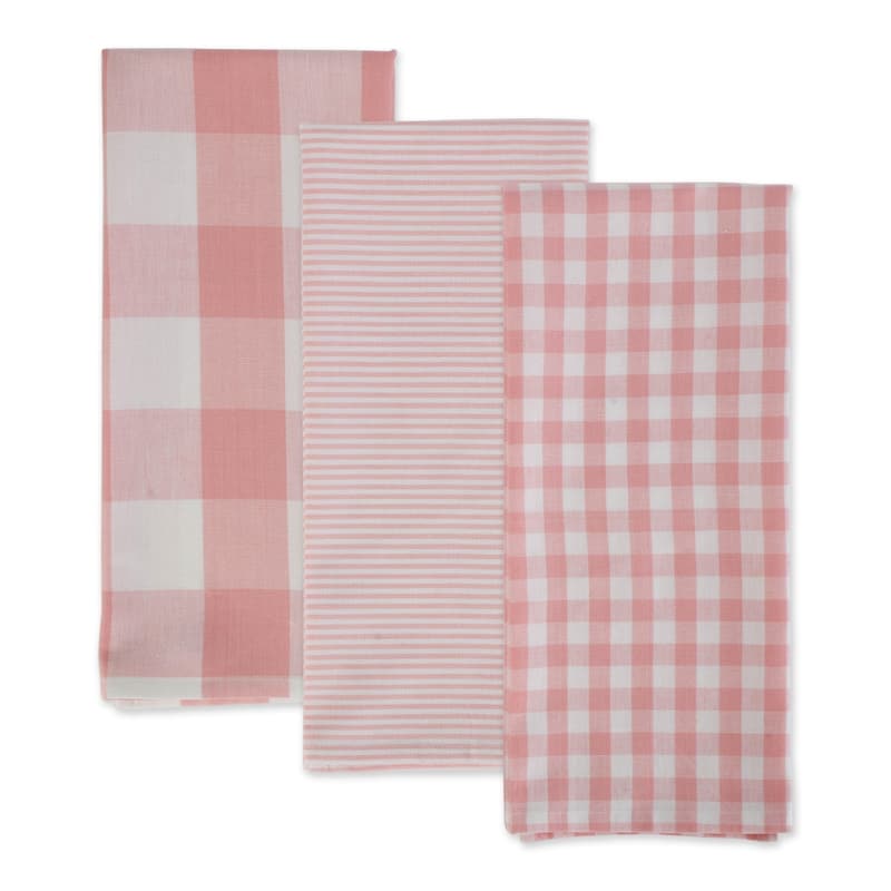 DII Assorted Pink/White Dishtowel Set/3