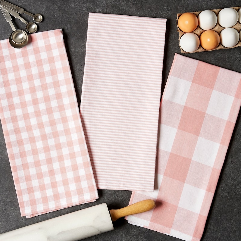 DII Assorted Pink/White Dishtowel Set/3