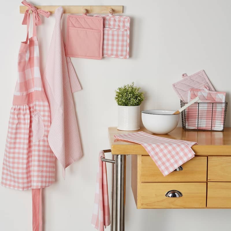 DII Assorted Pink/White Dishtowel Set/3