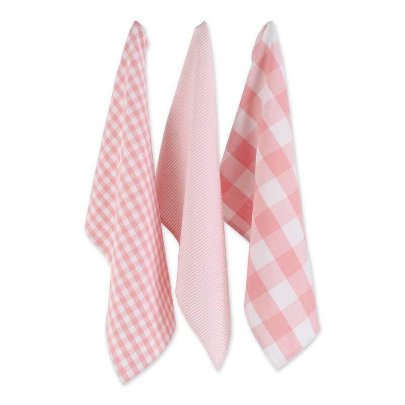 DII Assorted Pink/White Dishtowel Set/3