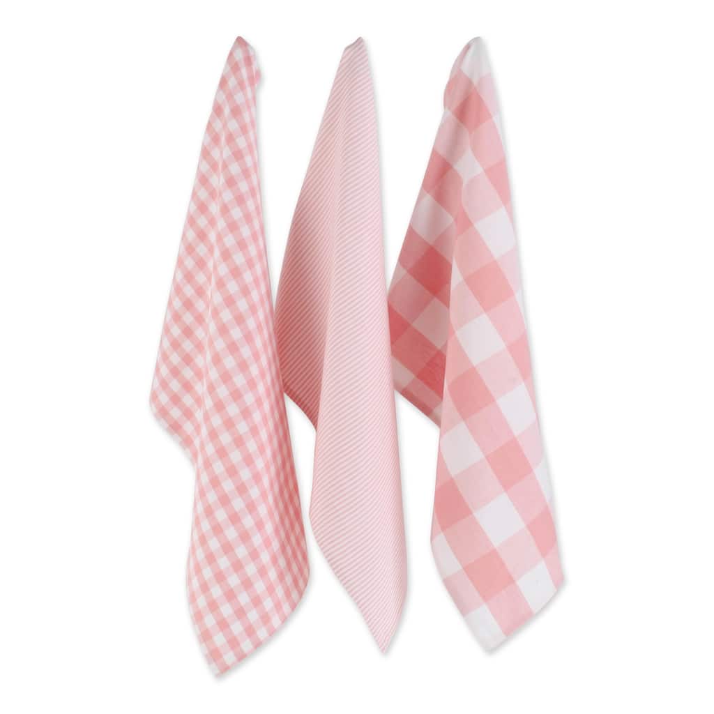 DII Assorted Pink/White Dishtowel Set/3