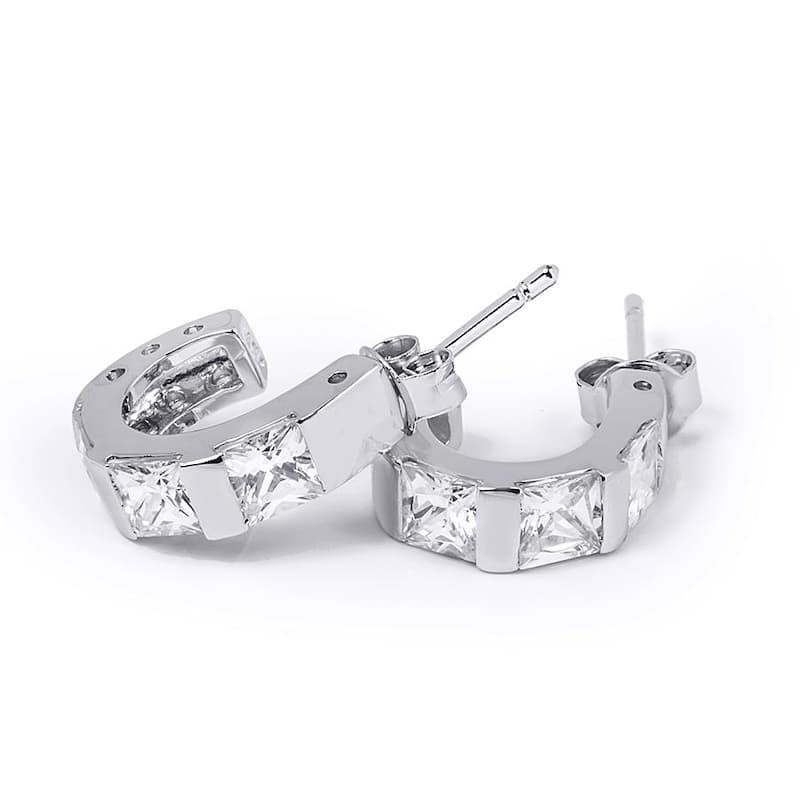 1.5 Ct Princess Cut Huggie Earrings Sterling Silver Push Back 17mm