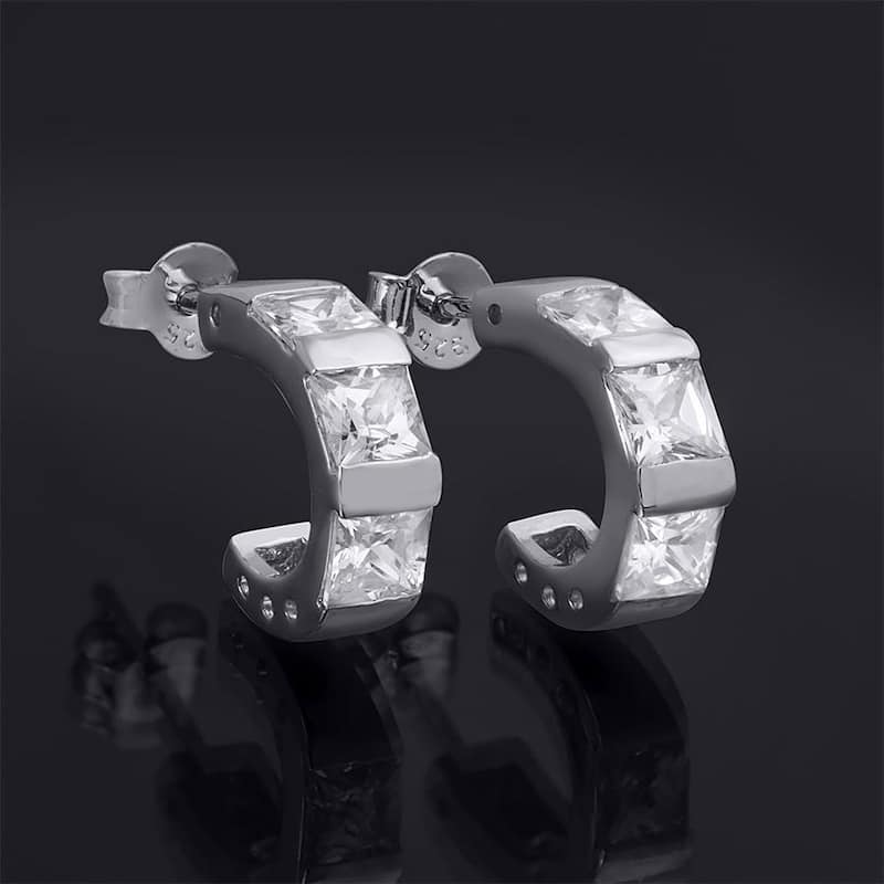1.5 Ct Princess Cut Huggie Earrings Sterling Silver Push Back 17mm