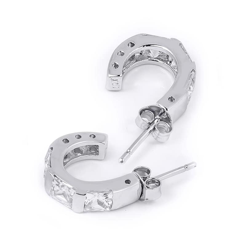 1.5 Ct Princess Cut Huggie Earrings Sterling Silver Push Back 17mm