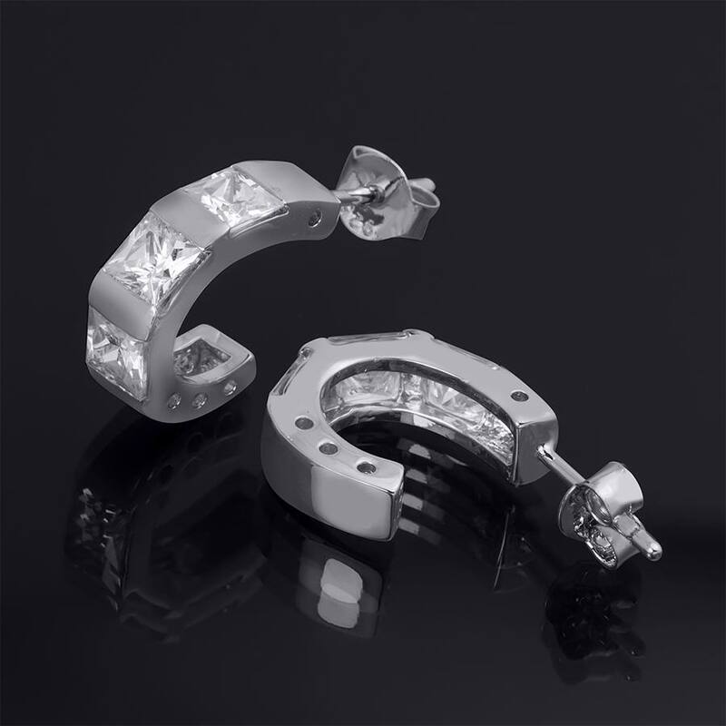 1.5 Ct Princess Cut Huggie Earrings Sterling Silver Push Back 17mm
