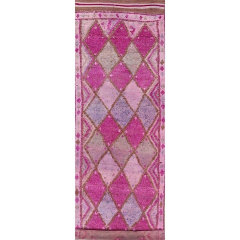 Vintage Purple Geometric Moroccan Oriental Long Runner Rug Handmade - 2'7" x 14'0"