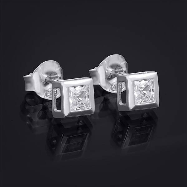 Solid .925 Sterling Silver Polished 4mm Square Earrings 4x4mm Solid .925 Sterling Silver Polished 4mm Square Earrings 4x4mm