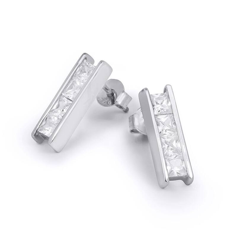 Womens 1.25 Ct Rectangular Princess Cut Stud Earrings Sterling Silver