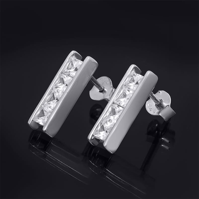 Womens 1.25 Ct Rectangular Princess Cut Stud Earrings Sterling Silver