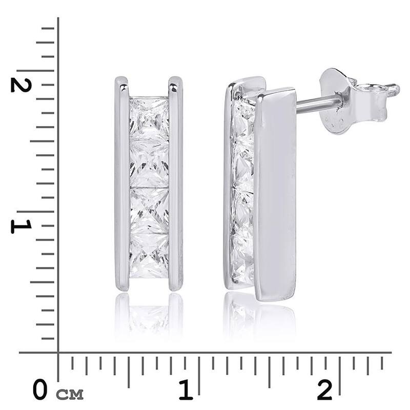 Womens 1.25 Ct Rectangular Princess Cut Stud Earrings Sterling Silver