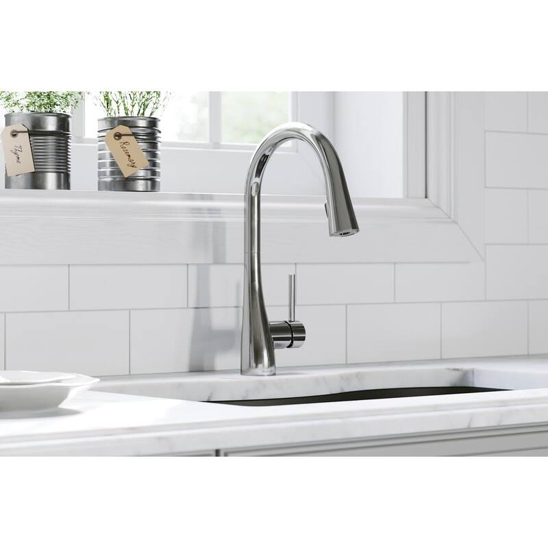 Elkay Gourmet Single Hole Kitchen Faucet with Pull-down Spray and Forward Only Lever Handle