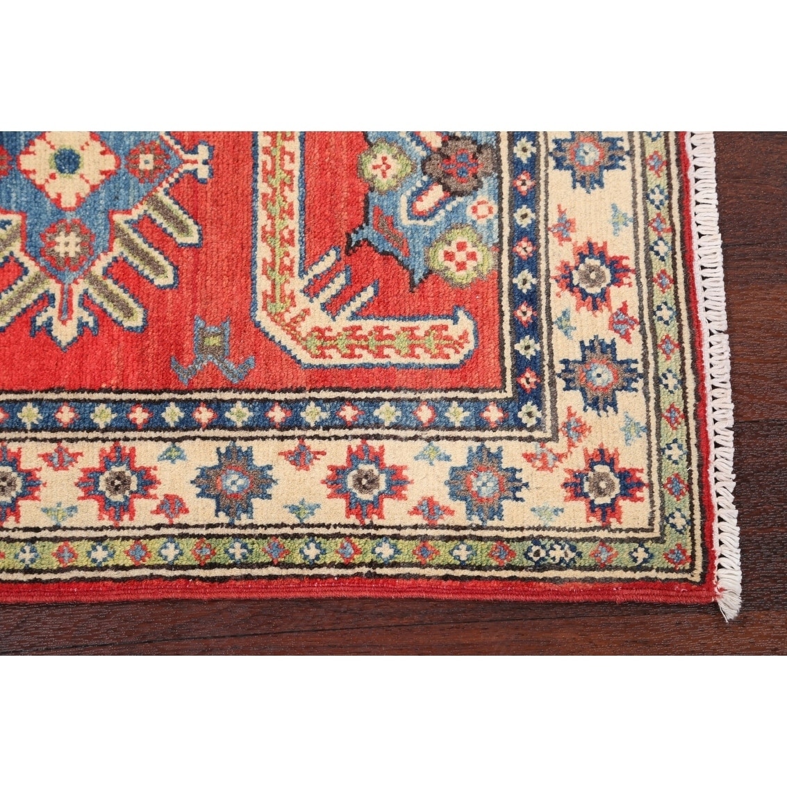 Geometric Super Kazak Oriental Area Rug Handmade Red Wool Carpet