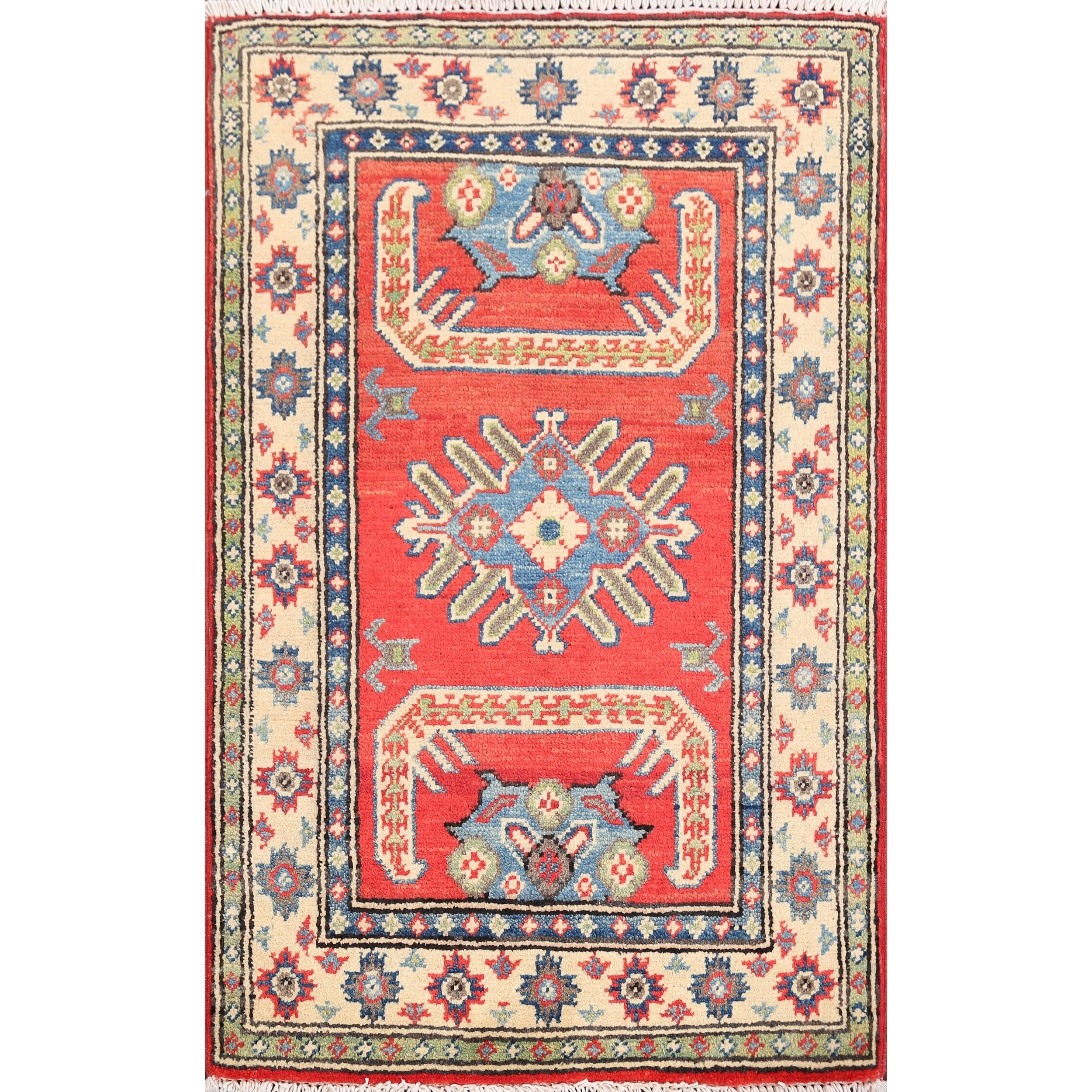 Geometric Super Kazak Oriental Area Rug Handmade Red Wool Carpet
