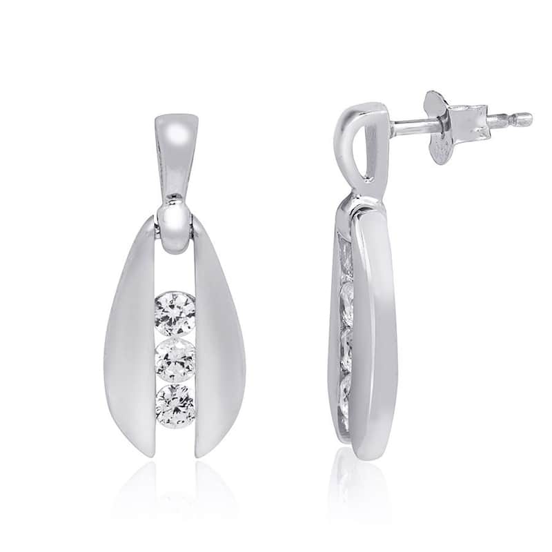 0.50 Carat Stud Earrings Round Cut 3-Stone Sterling Silver Push Back