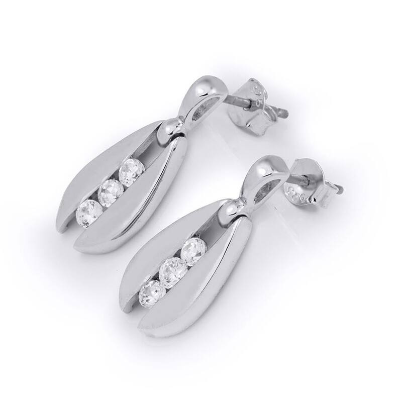 0.50 Carat Stud Earrings Round Cut 3-Stone Sterling Silver Push Back