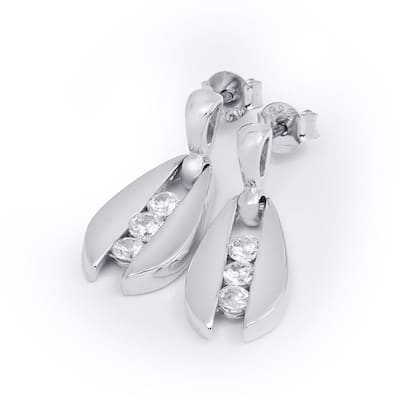 0.50 Carat Stud Earrings Round Cut 3-Stone Sterling Silver Push Back