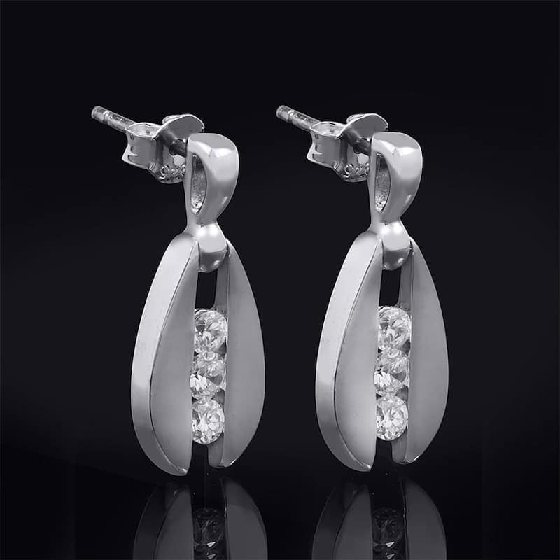0.50 Carat Stud Earrings Round Cut 3-Stone Sterling Silver Push Back