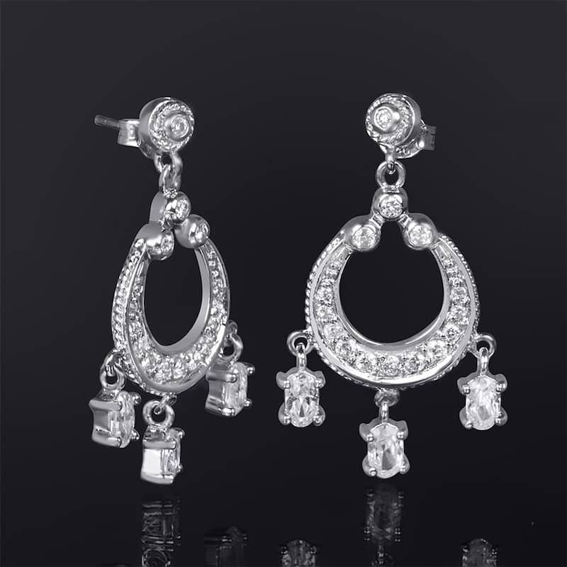 2.0 CT Oval Cut Dangle Earrings Real Solid Sterling Silver Push Back
