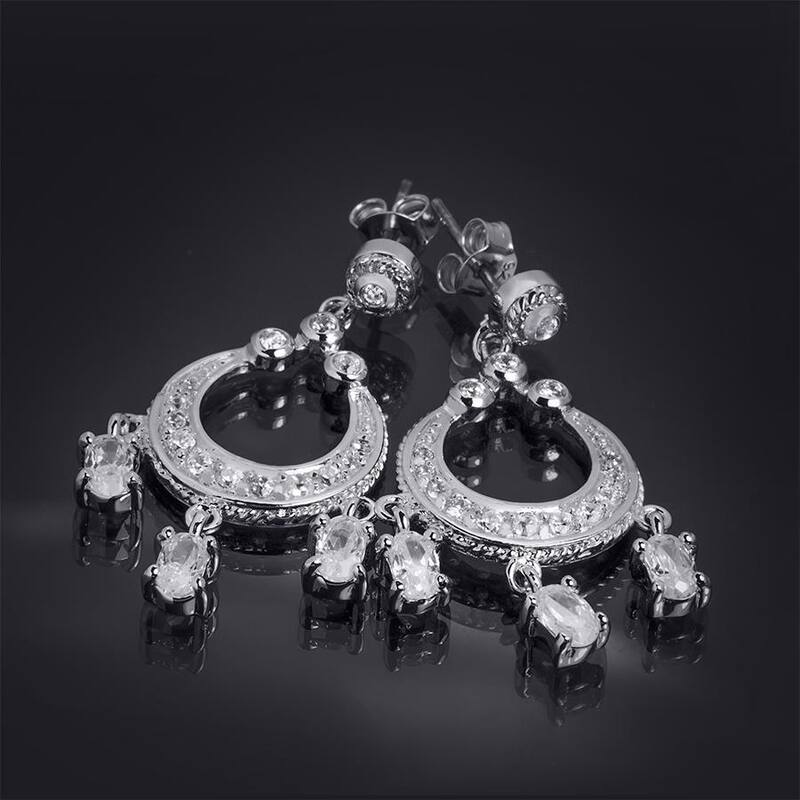 2.0 CT Oval Cut Dangle Earrings Real Solid Sterling Silver Push Back